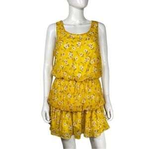 Forever 21 Yellow Floral Print Bubble Tiered Sleeveless Mini Dress